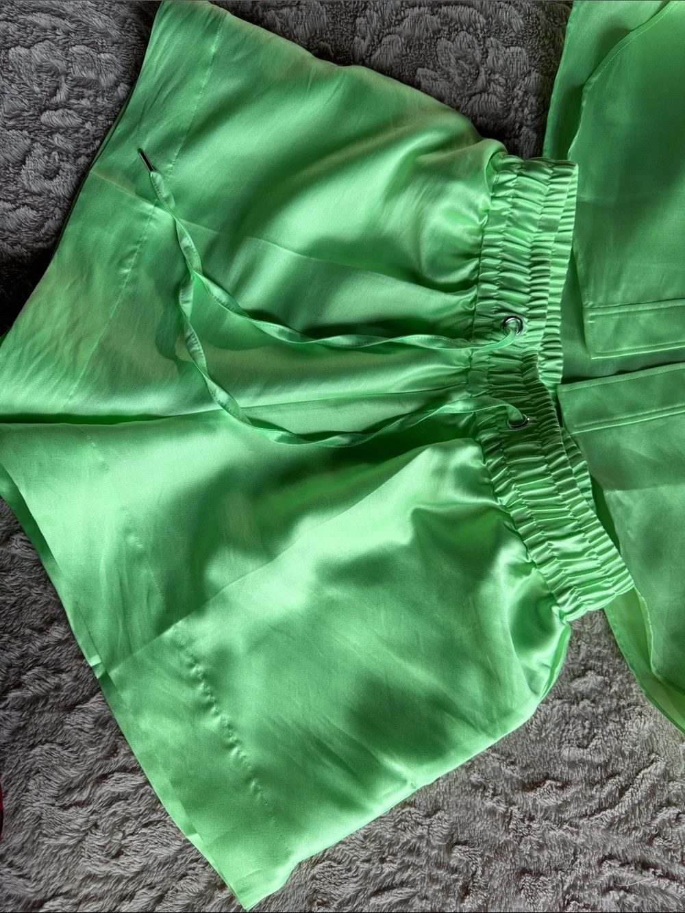 Sandro Neon Green Elastic Waist Shorts Set